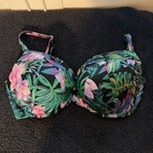 Victoria Secre Push Up Bikini Top Underwire Black Tropical Palm Print